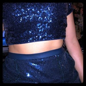 Sparkly blue sequin top and long skirt